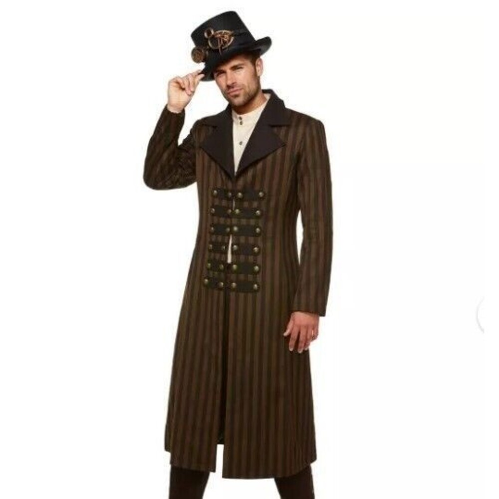 Spirit Halloween Steampunk Trench Coat Size M &Top Hat With Goggles Cosplay Goth